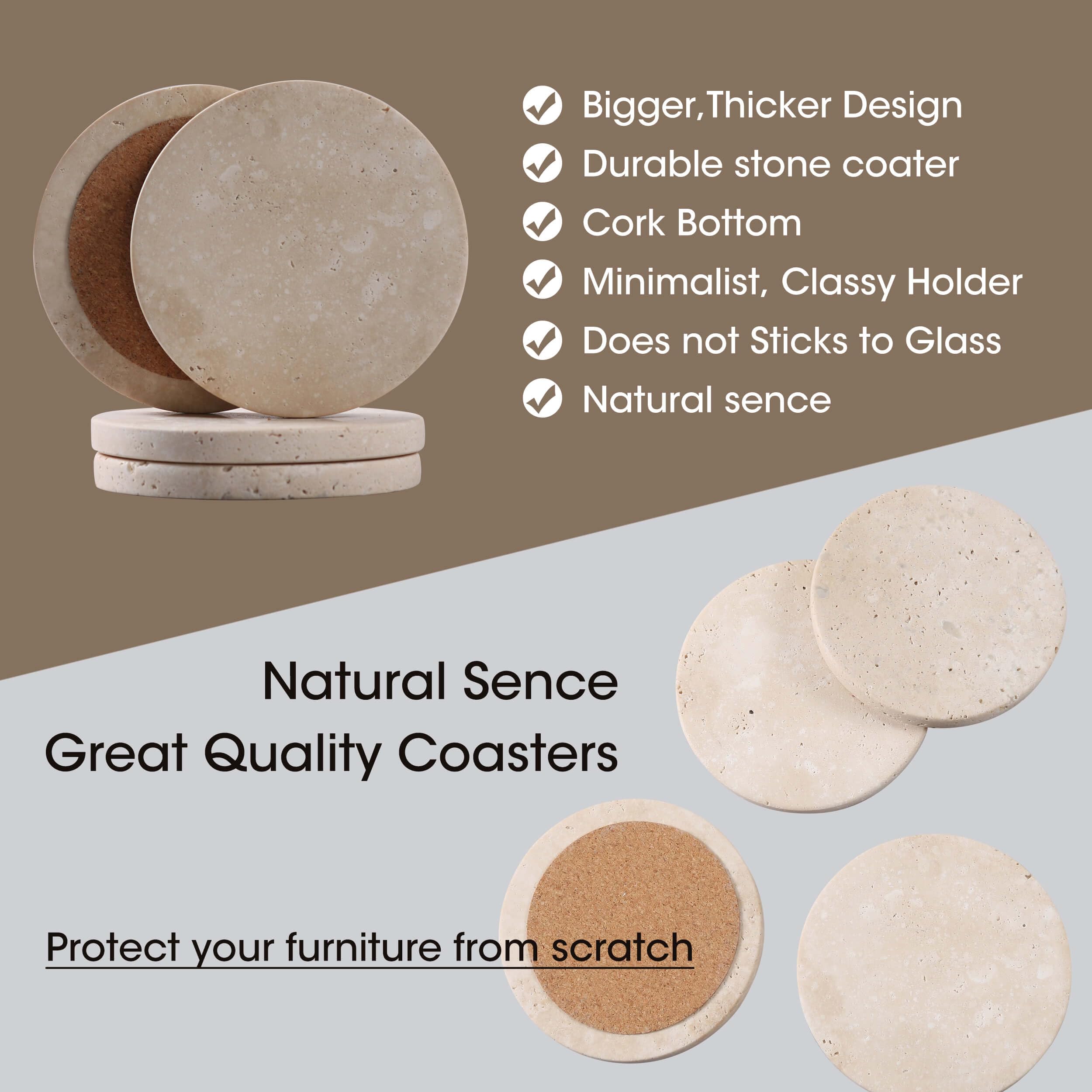 Casacouture travertine coaster with coffee cup on desk for daily use.