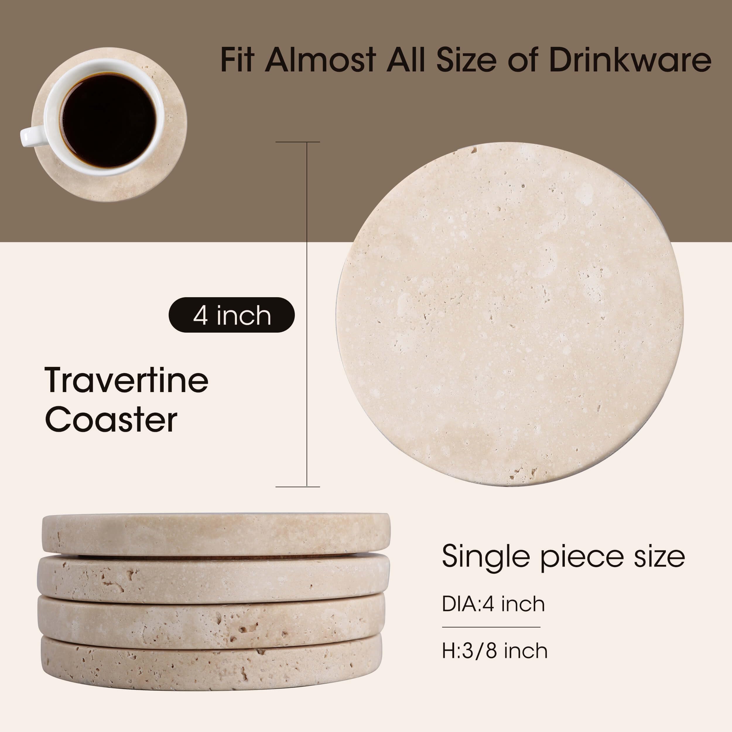 Casacouture travertine coaster cork bottom visible for scratch protection.