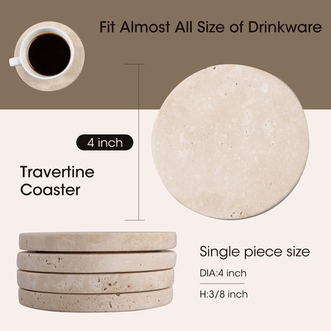 Casacouture travertine coaster cork bottom visible for scratch protection.