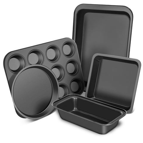 CasaCulina baking pans set assembled for an all-in-one session with versatile shapes for everyday baking.