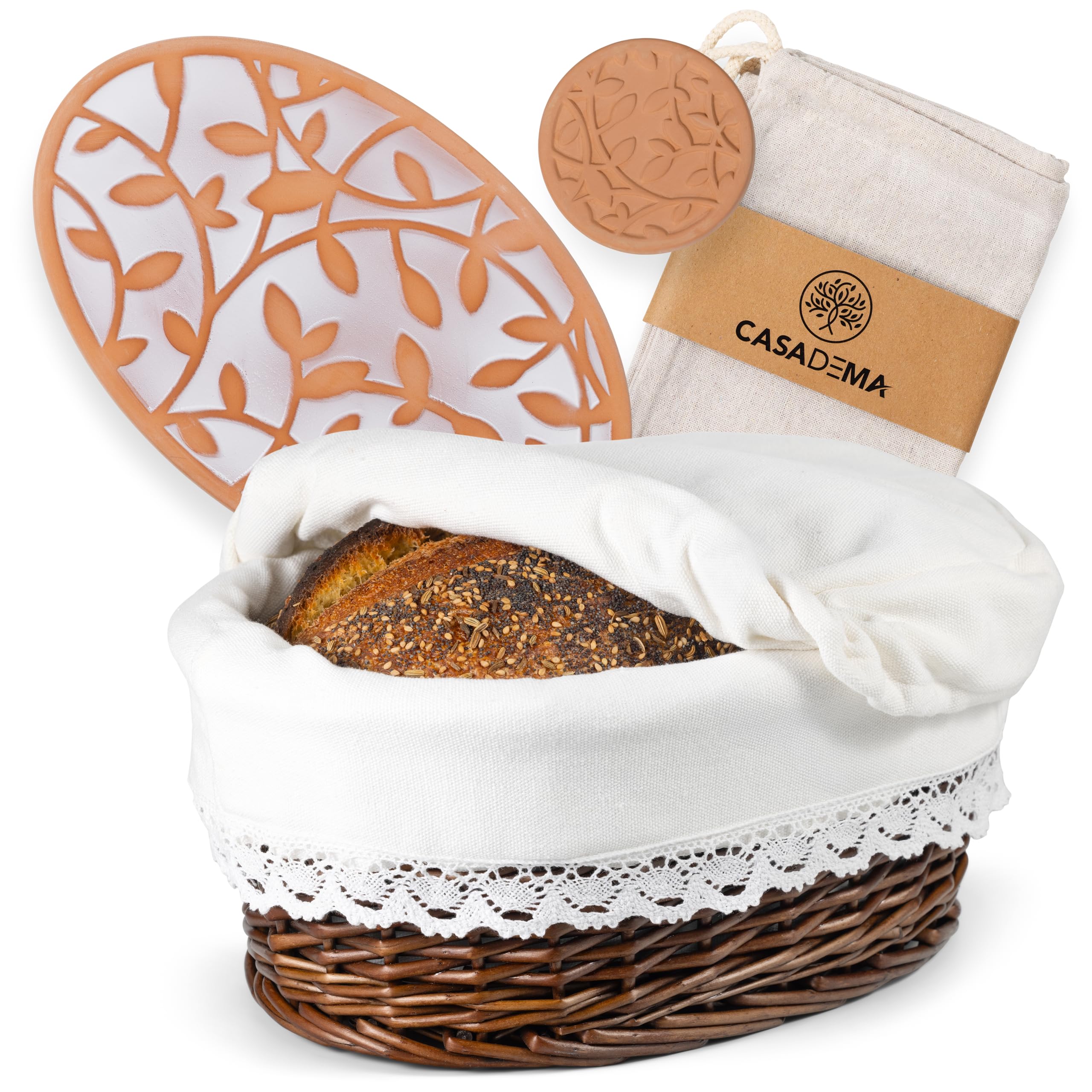 CASADEMA bread-warmer-basket with liner keeps loaves warm for family gatherings.