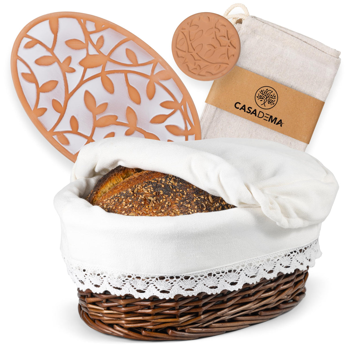 CASADEMA bread-warmer-basket with liner keeps loaves warm for family gatherings.