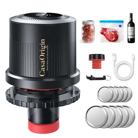 CasaOrigin electric jar sealer for wide-mouth jars provides airtight freshness.