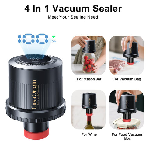 CasaOrigin USB charging cable powers cordless sealing anywhere in the kitchen.