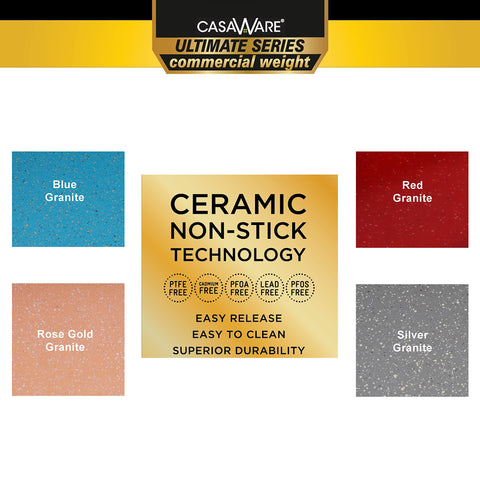 CasaWare blue granite ceramic non-stick close-up emphasizing effortless food release