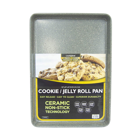 CasaWare 13x9 inch cookie sheet with silver granite coating for durable non-stick baking.