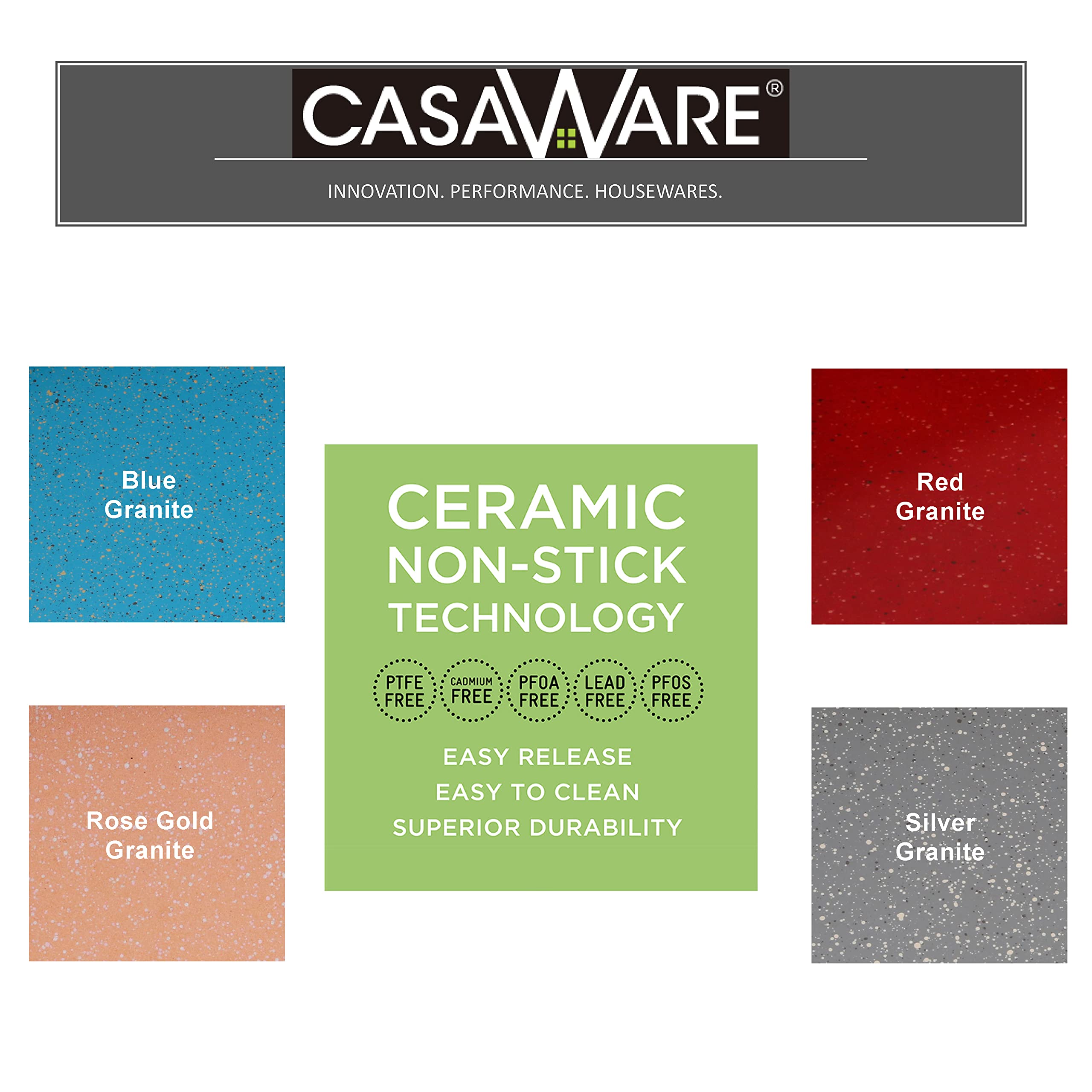 CasaWare double coated ceramic surface resists scratching during high heat use.
