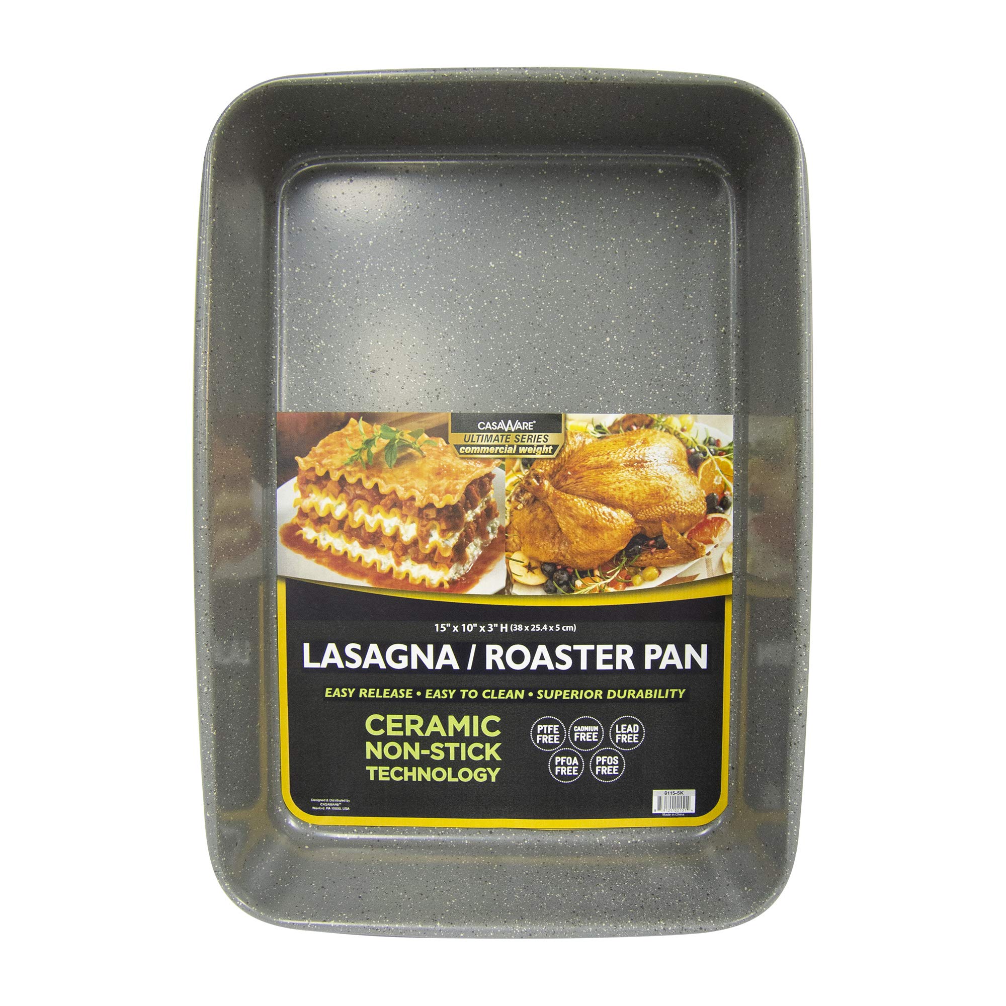 Casaware silver granite ceramic-coated lasagna pan with easy-release surface for clean baking