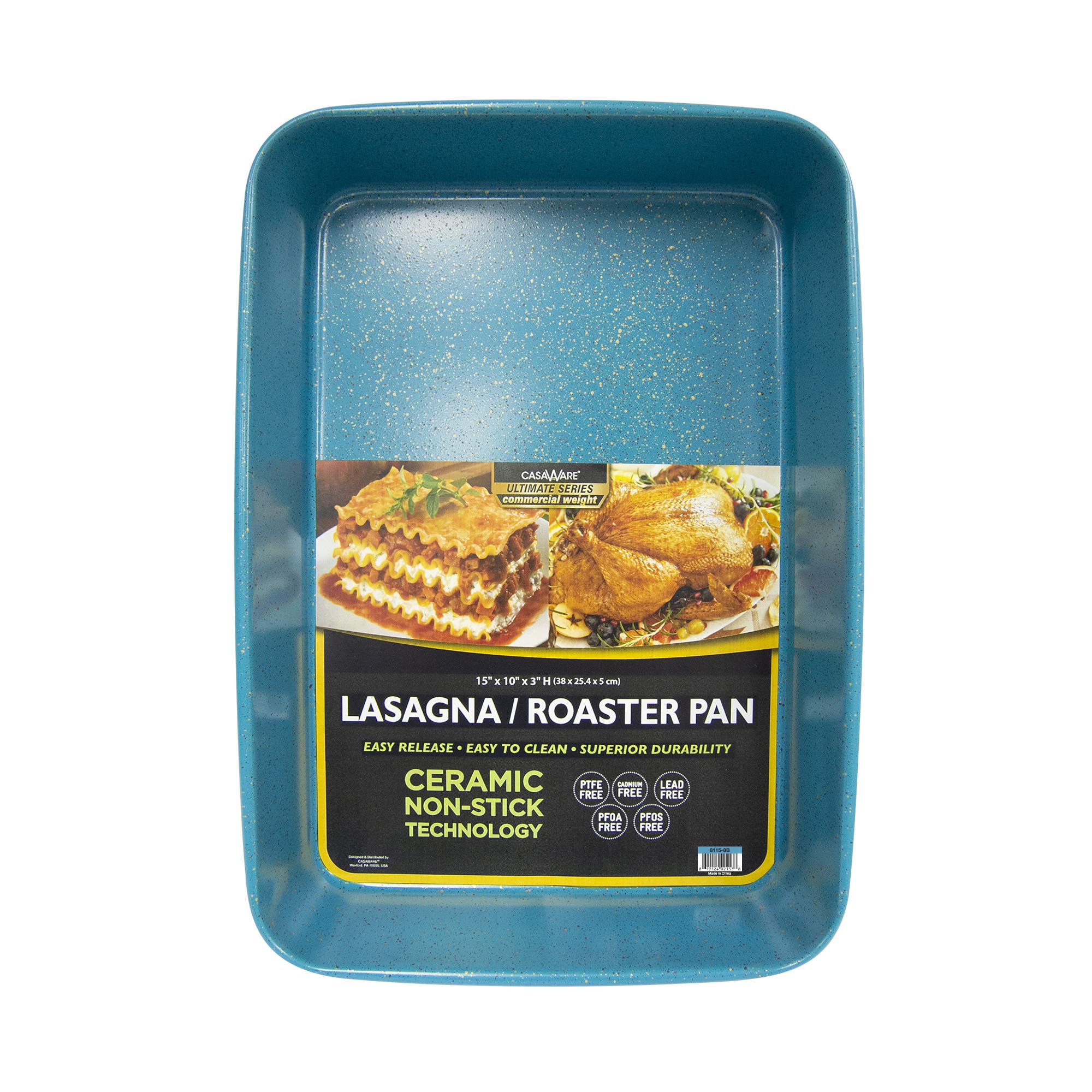 CasaWare Ultimate Series lasagna pan with blue granite surface for easy release and even browning.
