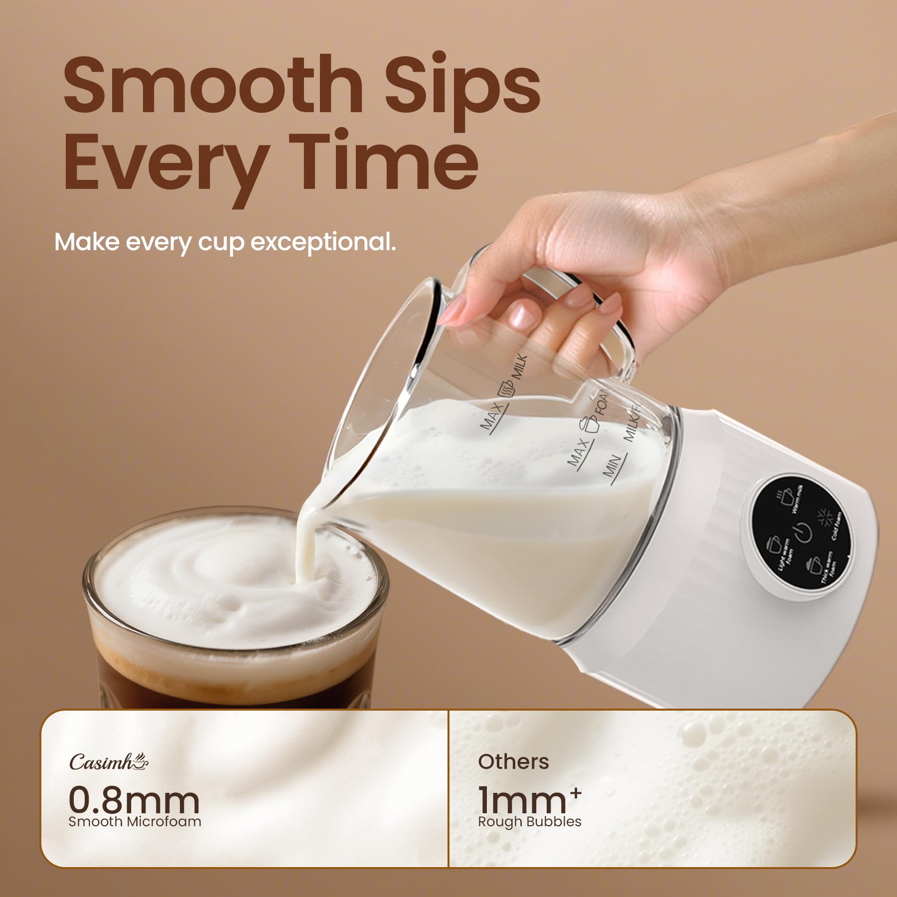 Casimhu 4-in-1 with ceramic lining interior simplifies cleaning and protects foam consistency.