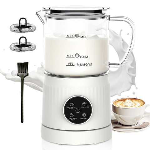 Casimhu 4-in-1 milk frother with LED touch screen for effortless cafe foam at home.