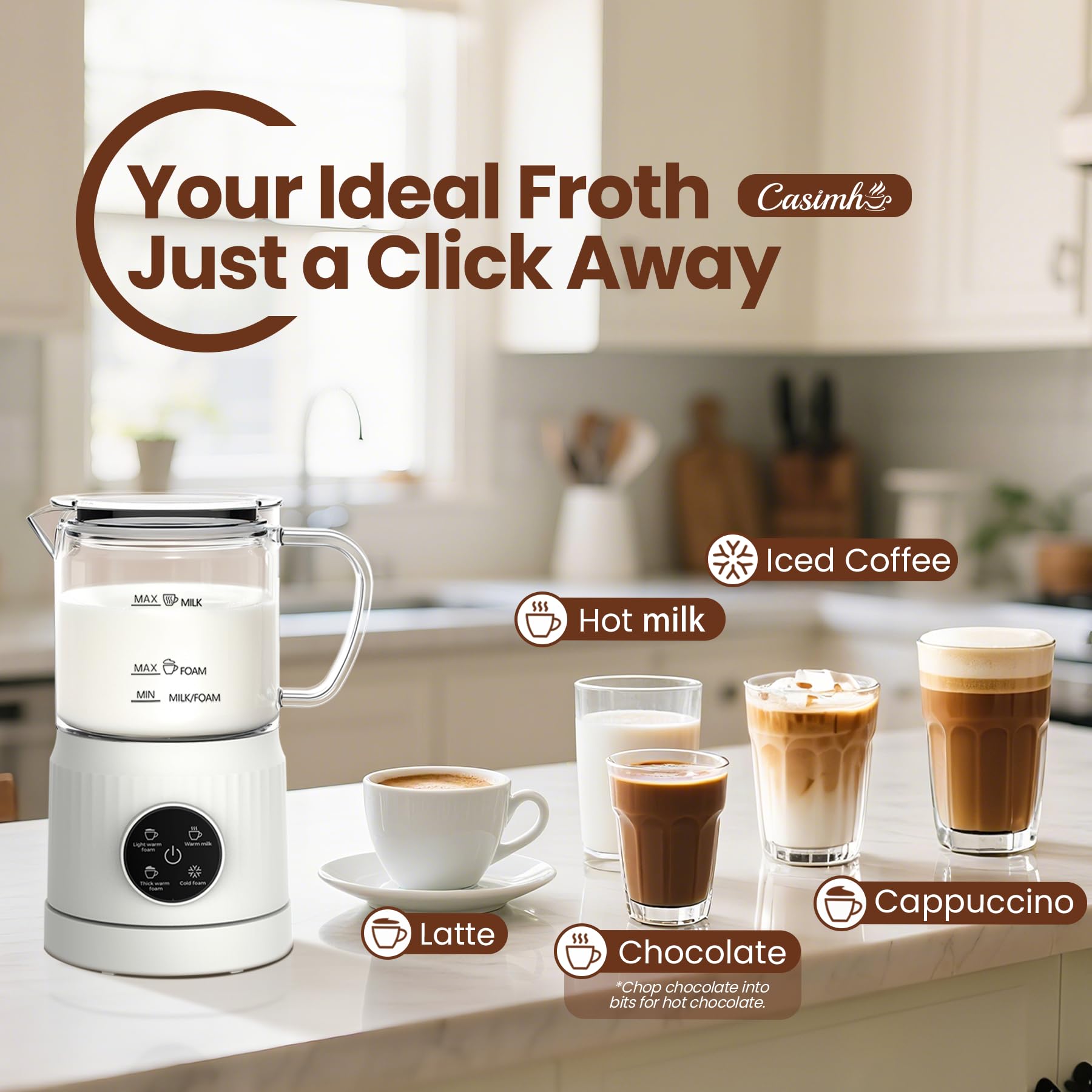 Casimhu frother transparent glass view lets you watch frothing progress for precise results.