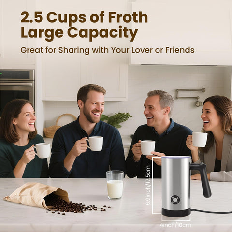 Casimhu milk frother holds up to 10.6 oz for multiple drinks
