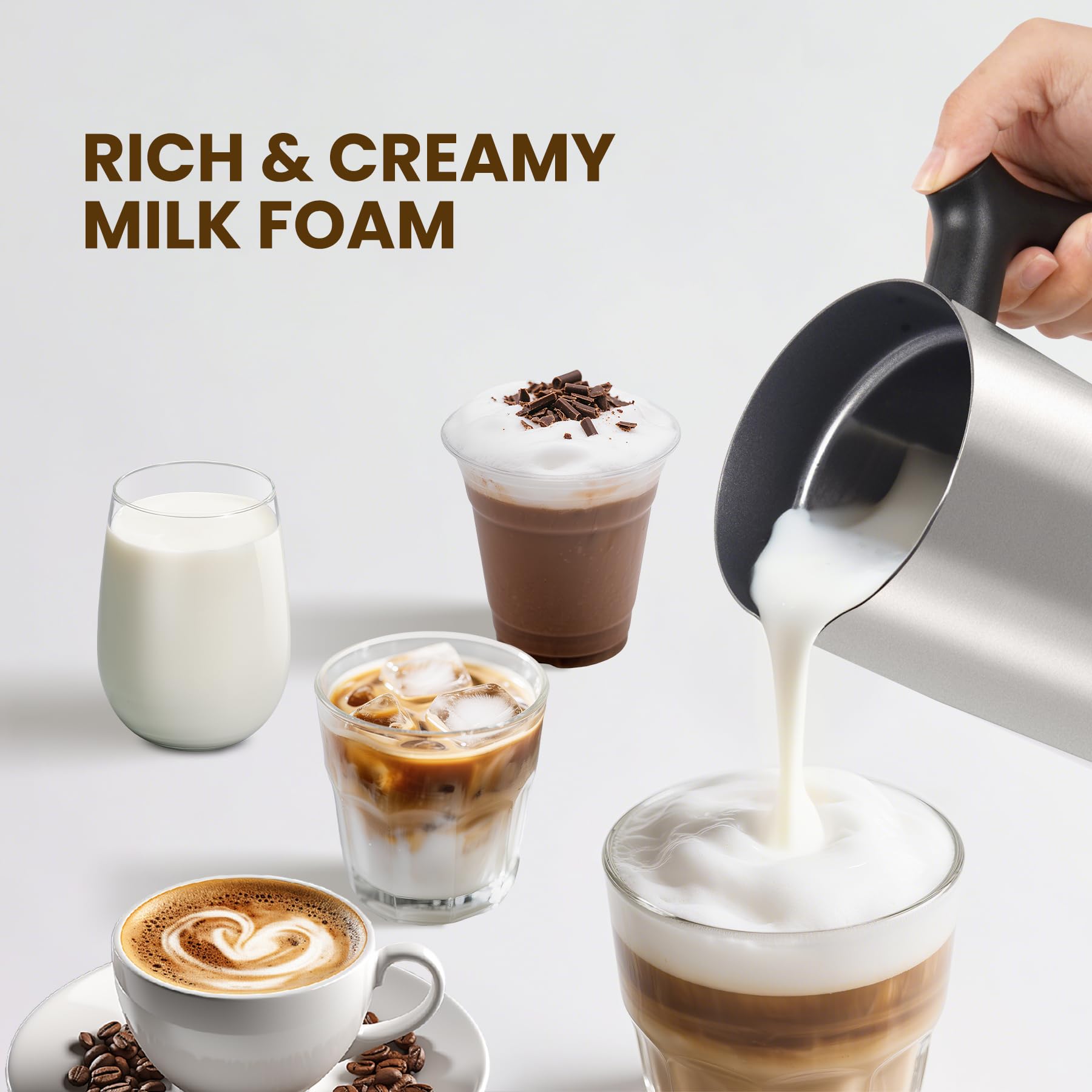 Casimhu milk frother includes cleaning tools for maintenance