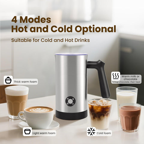 Casimhu milk frother produces cold foam for iced drinks