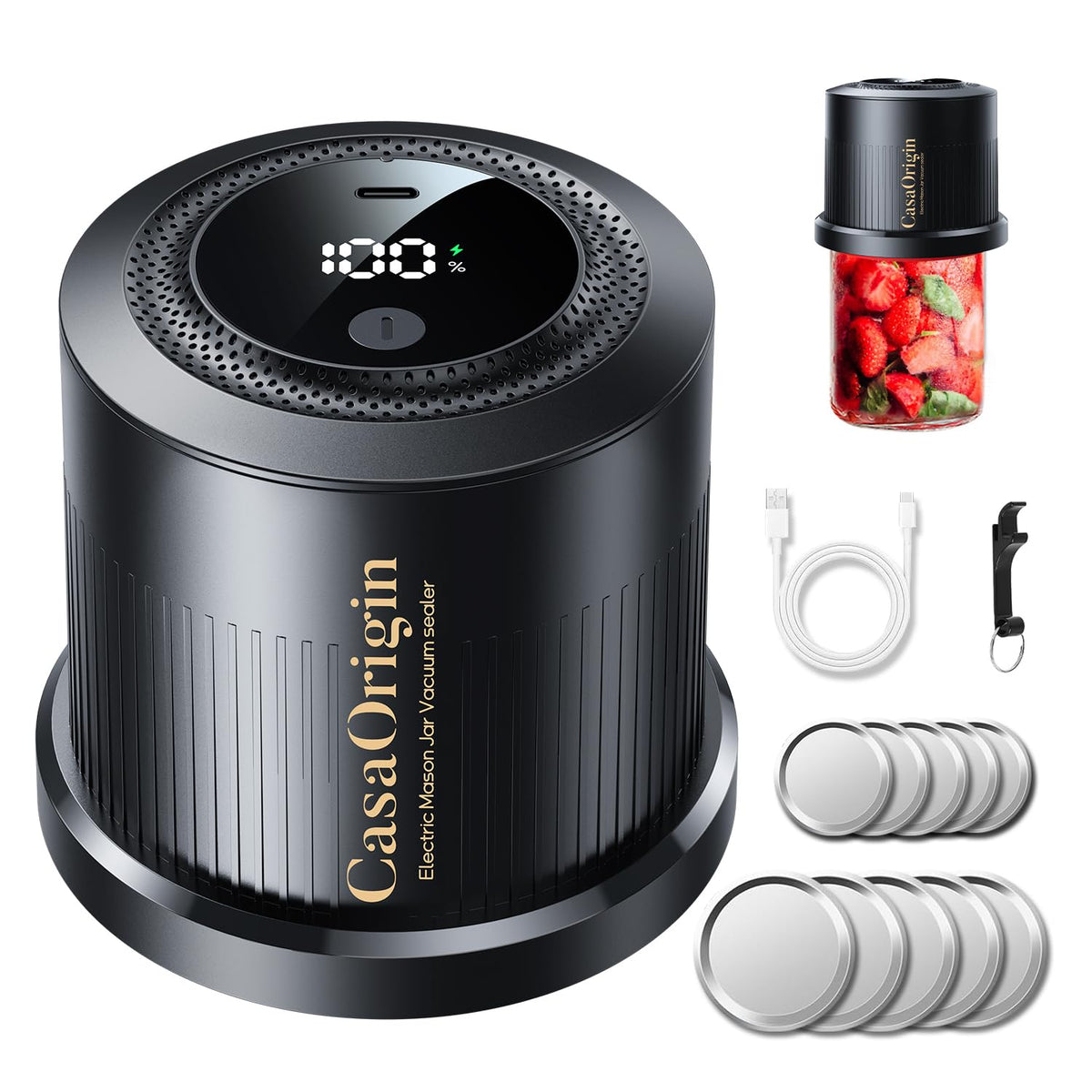 CASAORIGIN electric vacuum sealer for wide-mouth jars preserves freshness.