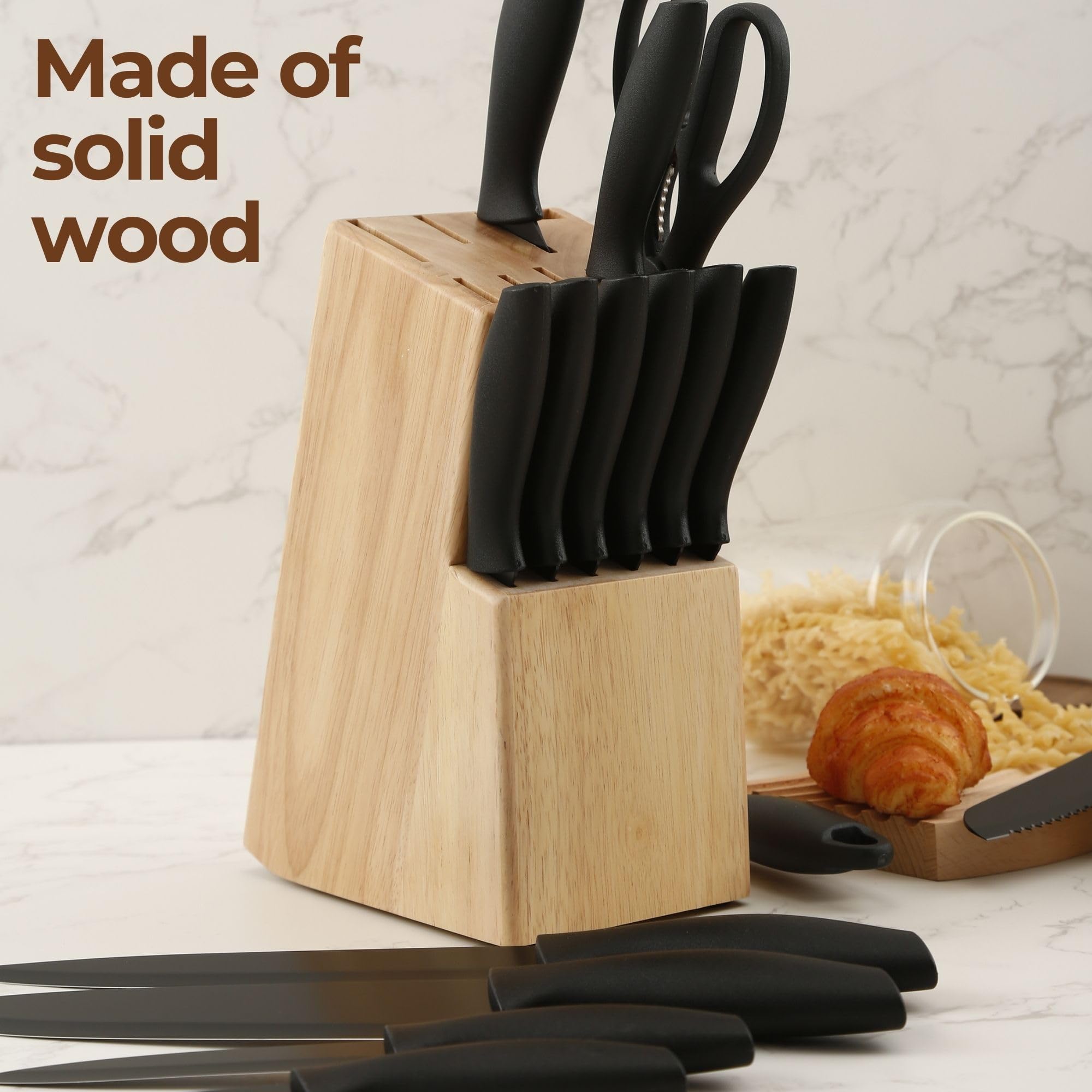 Cassary pine knife holder on countertop display with clean surface.