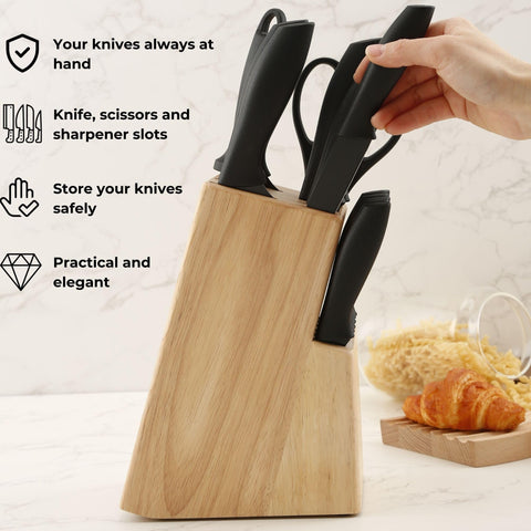 Cassary pine knife holder side view shows sturdy base and balanced design.
