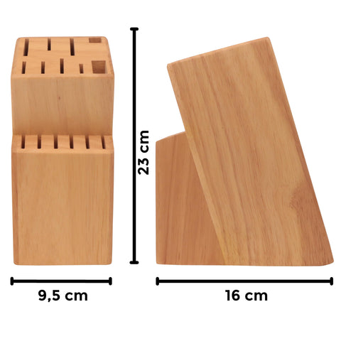 Cassary pine knife holder top view highlights slot layout for blades.