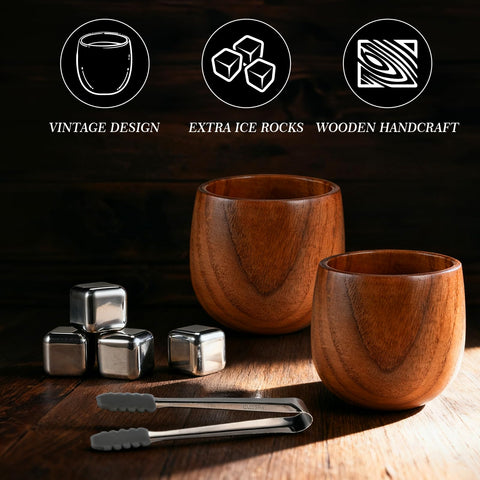 Casuenia wooden old fashioned glass in natural wood featuring unique grain.