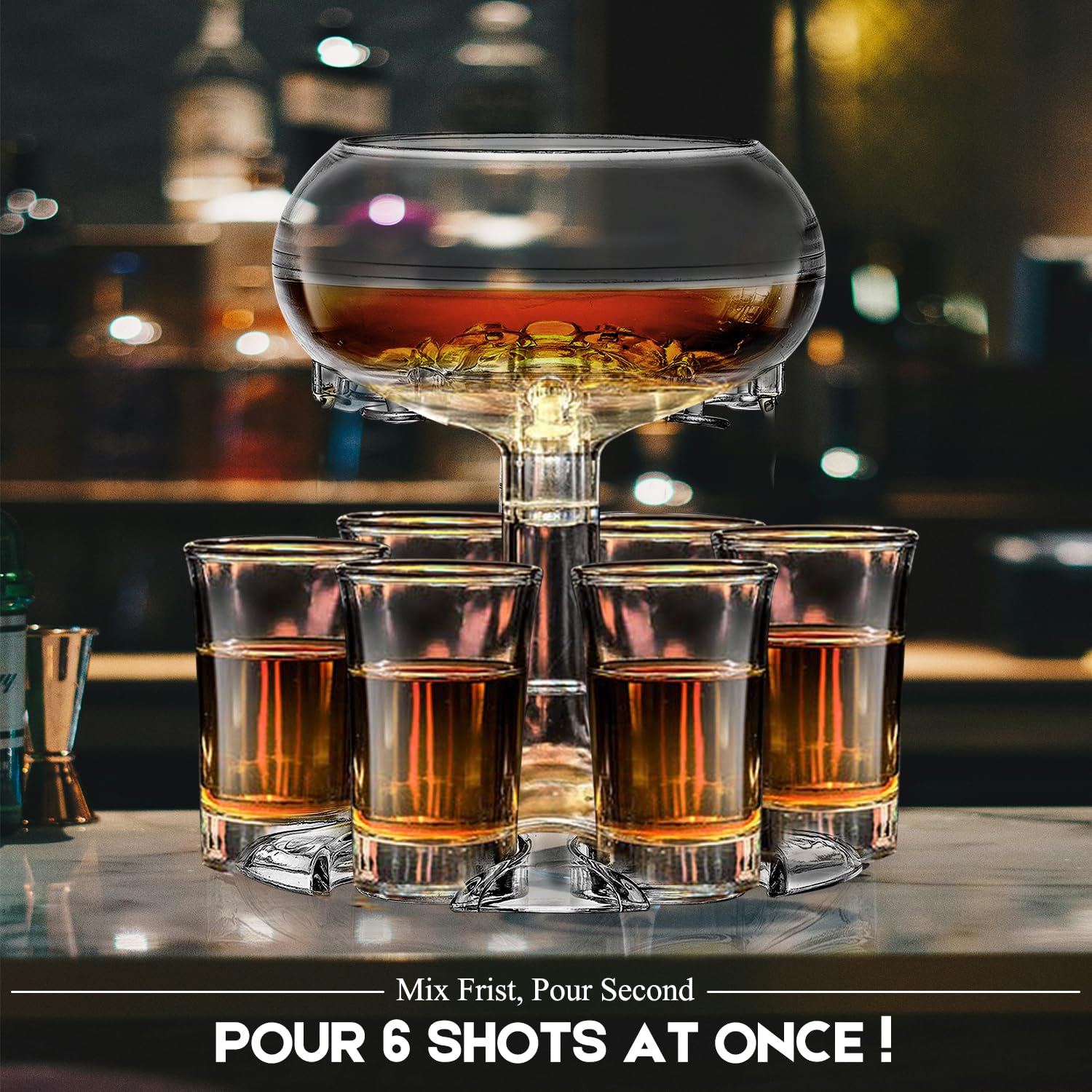 Catadog plexiglass shot dispenser with six glasses ready for gatherings