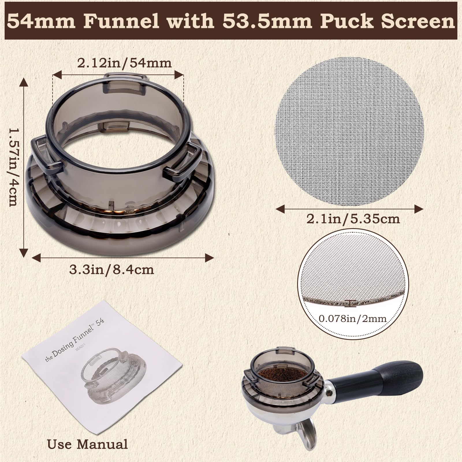 Catcan 54mm dosing funnel notes compatibility with Breville machines