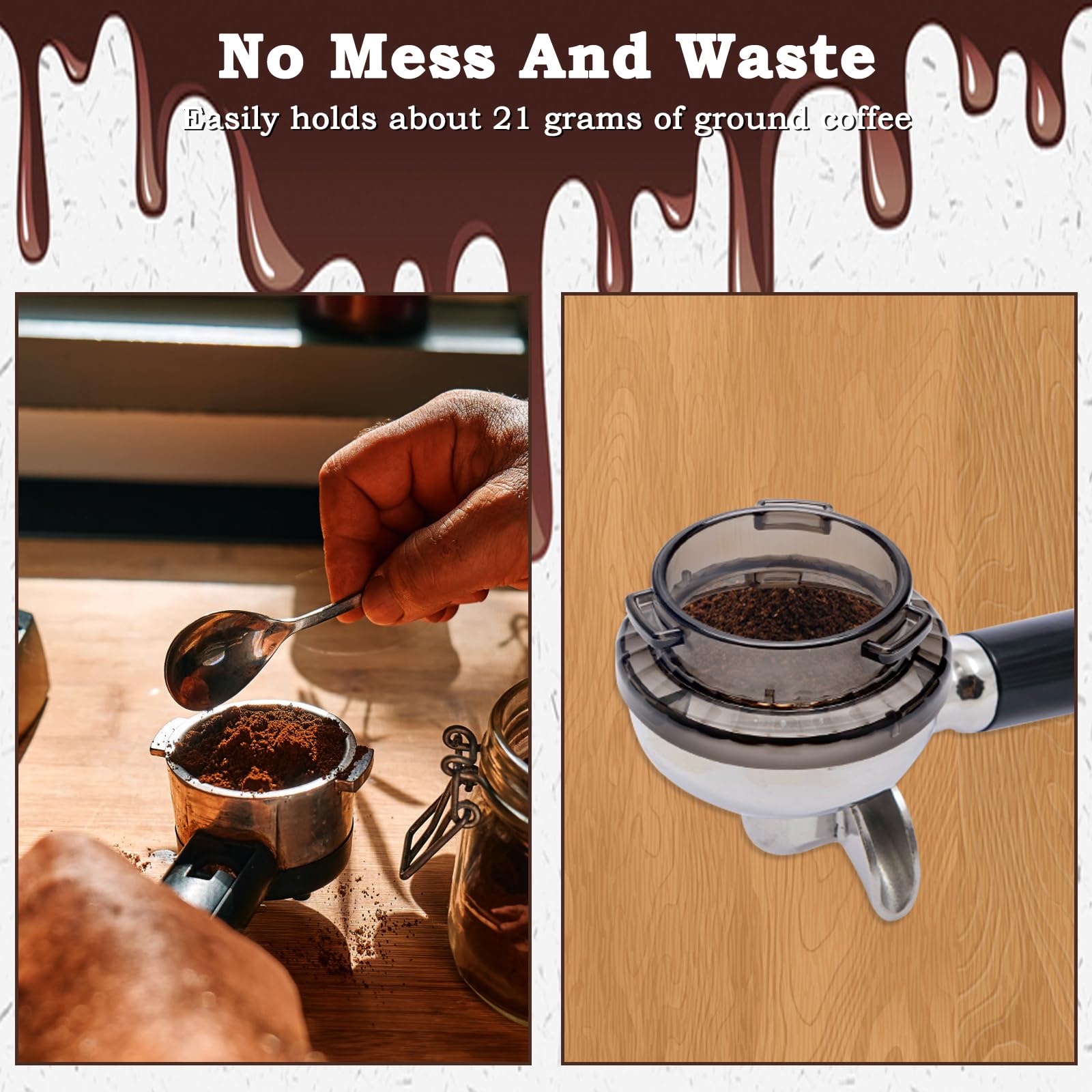 Catcan dosing funnel under grinder minimizes ground spill and cleanup