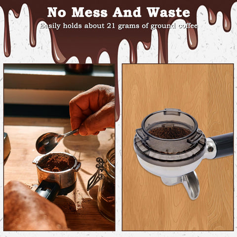 Catcan dosing funnel under grinder minimizes ground spill and cleanup