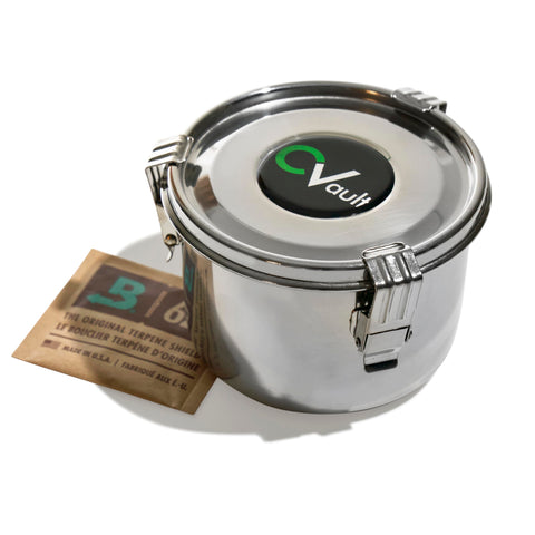 CVAULT medium 1 oz storage container with air-tight seal for fresh storage.