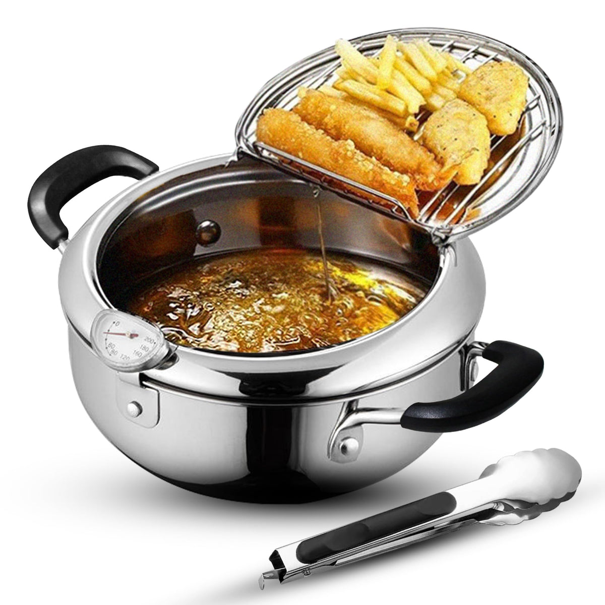 Cawayo Tempura Pot nine point four inch side view for durable, reliable frying