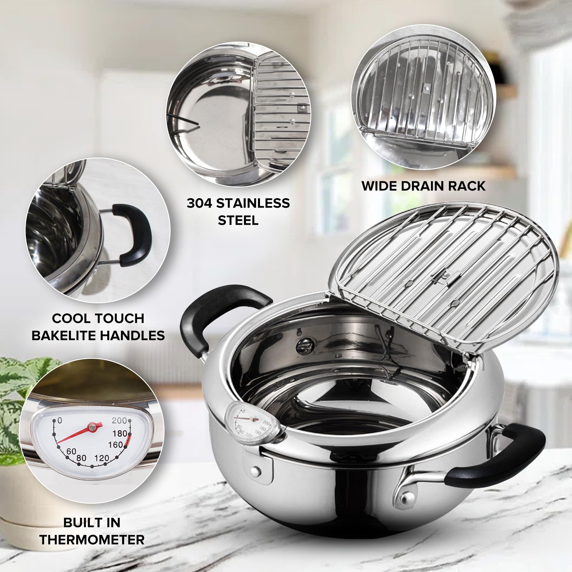 Cawayo Tempura Pot thermometer display enabling precise temperature control
