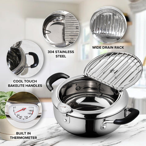 Cawayo Tempura Pot thermometer display enabling precise temperature control