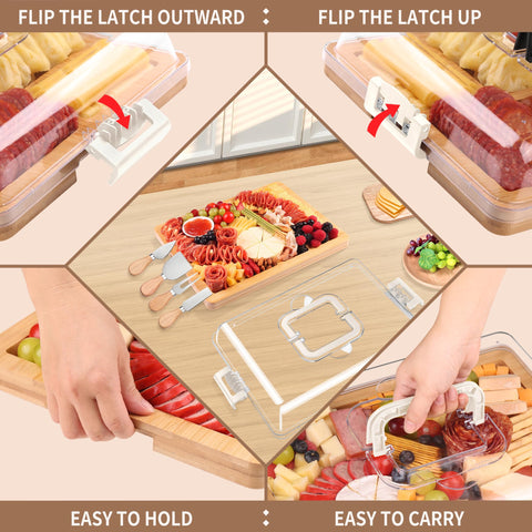 CAWIU charcuterie board with four cheese tools included for easy serving