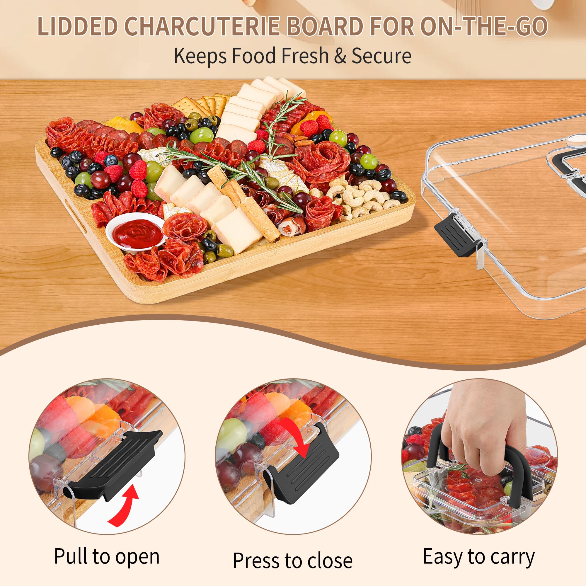 CAWIU bamboo board serves as cutting and serving surface for versatile layouts.