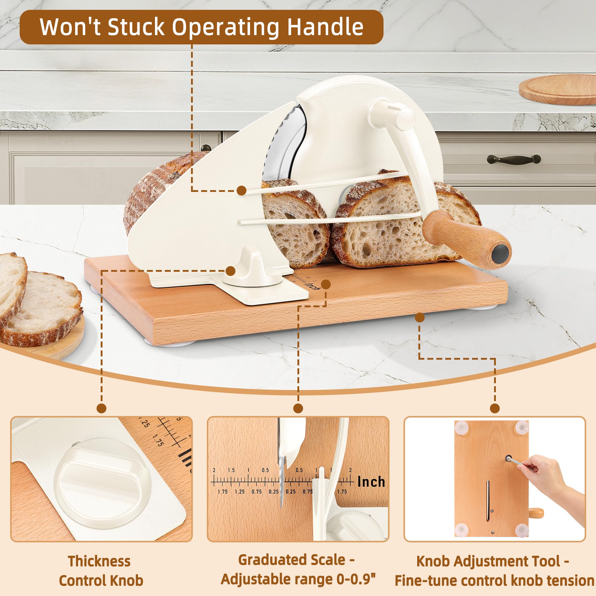 CAWIU bread slicer metal guide and sharp blade for smooth cuts
