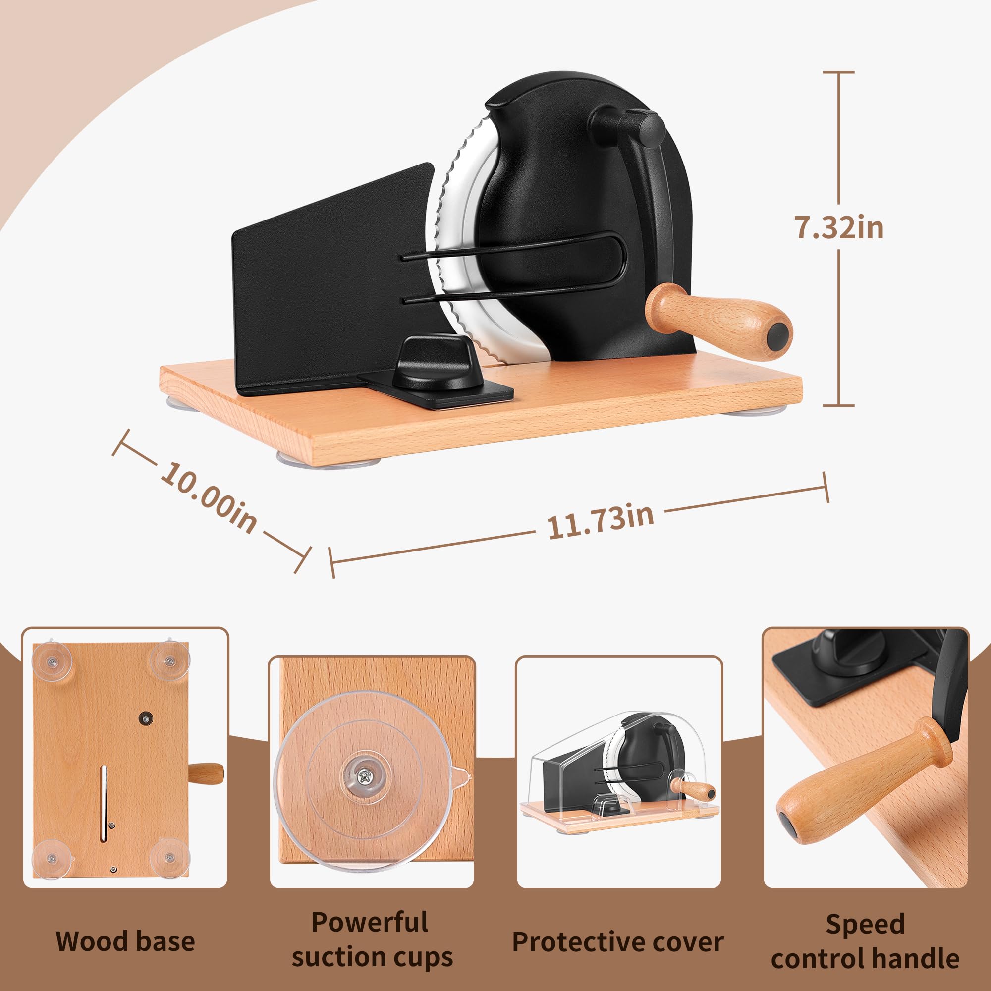 CAWIU bread slicer wooden base with suction cups for stability