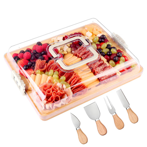CAWIU charcuterie board with lid and handle in white for secure transport