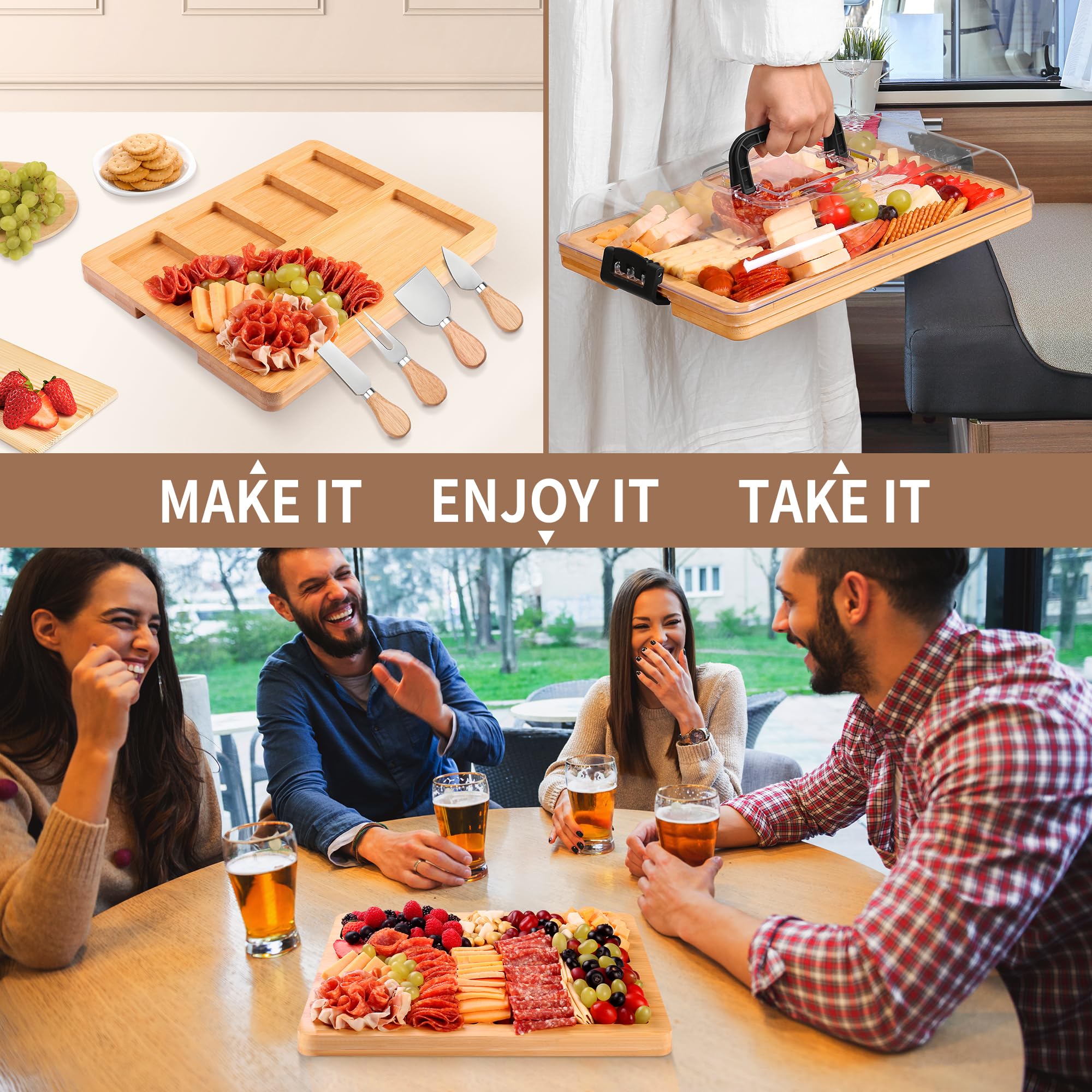 CAWIU cheese tools included with the board for easy cheese and fruit pairings.