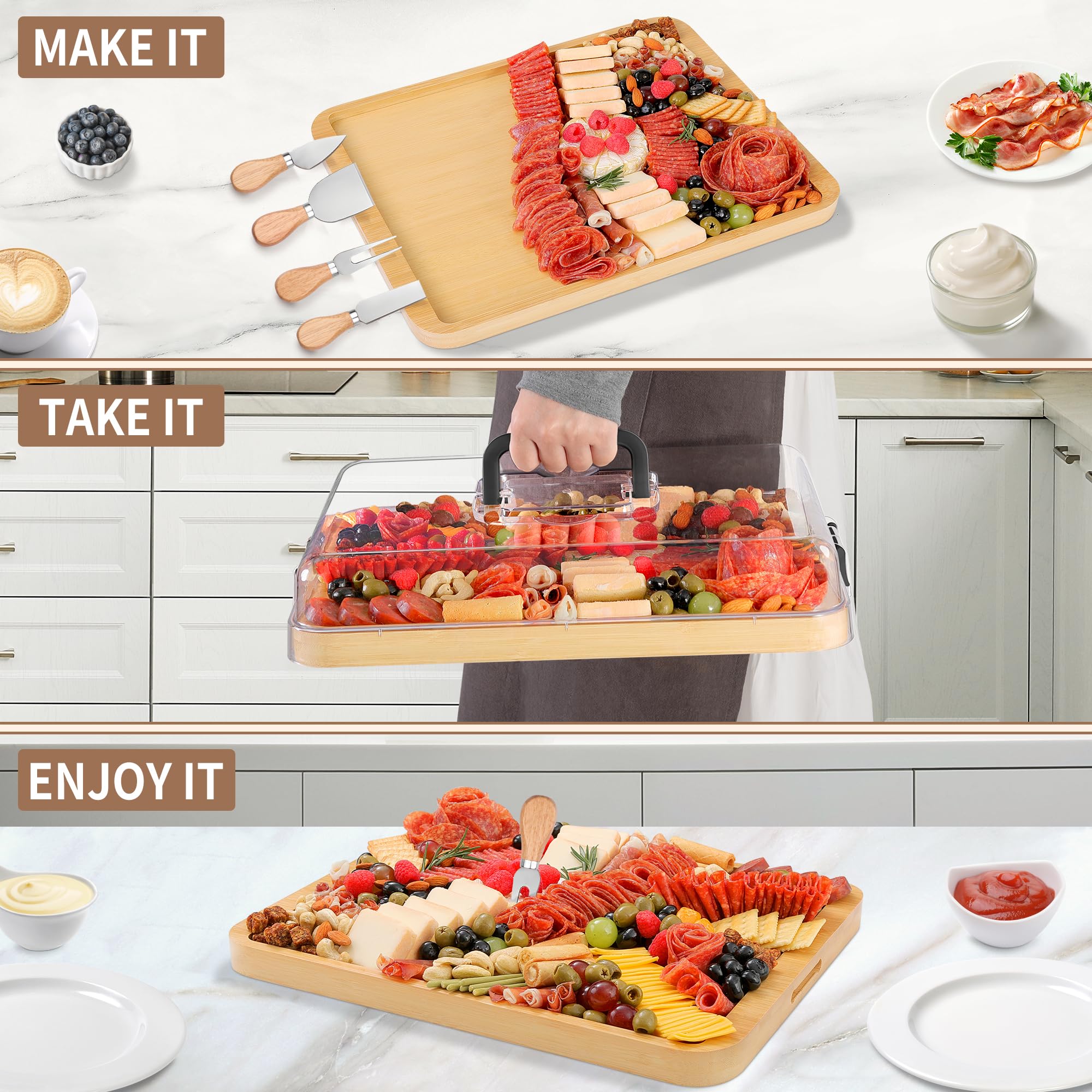 CAWIU large bamboo cheese board doubles as cutting and serving surface