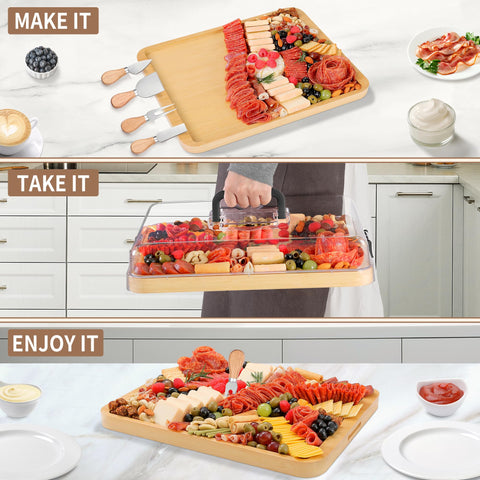 CAWIU large bamboo cheese board doubles as cutting and serving surface