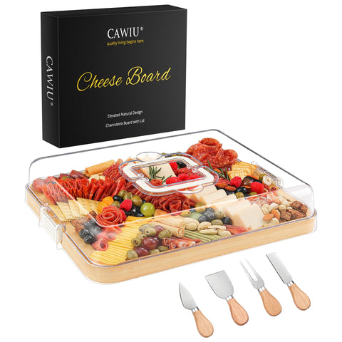 CAWIU portable charcuterie board with lid and handle for easy transport