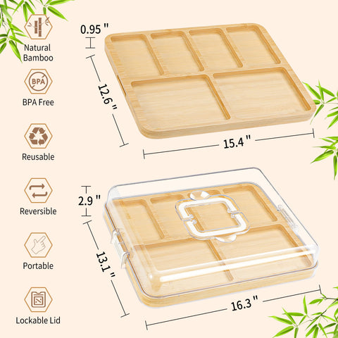 CAWIU large board features 4-compartment setup ideal for organized snacks.