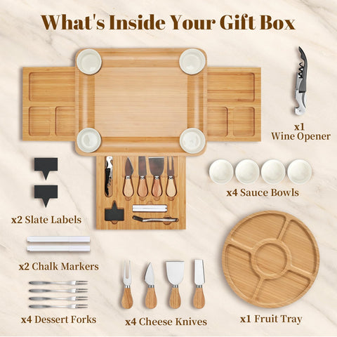 CAWIU charcuterie board showing hidden drawers for utensils and markers