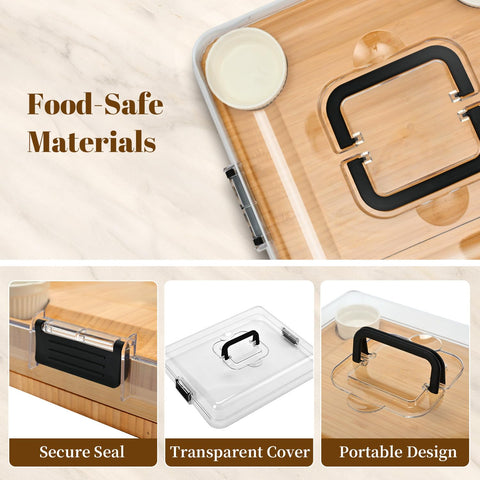 CAWIU bamboo board with included knives and forks for easy prep