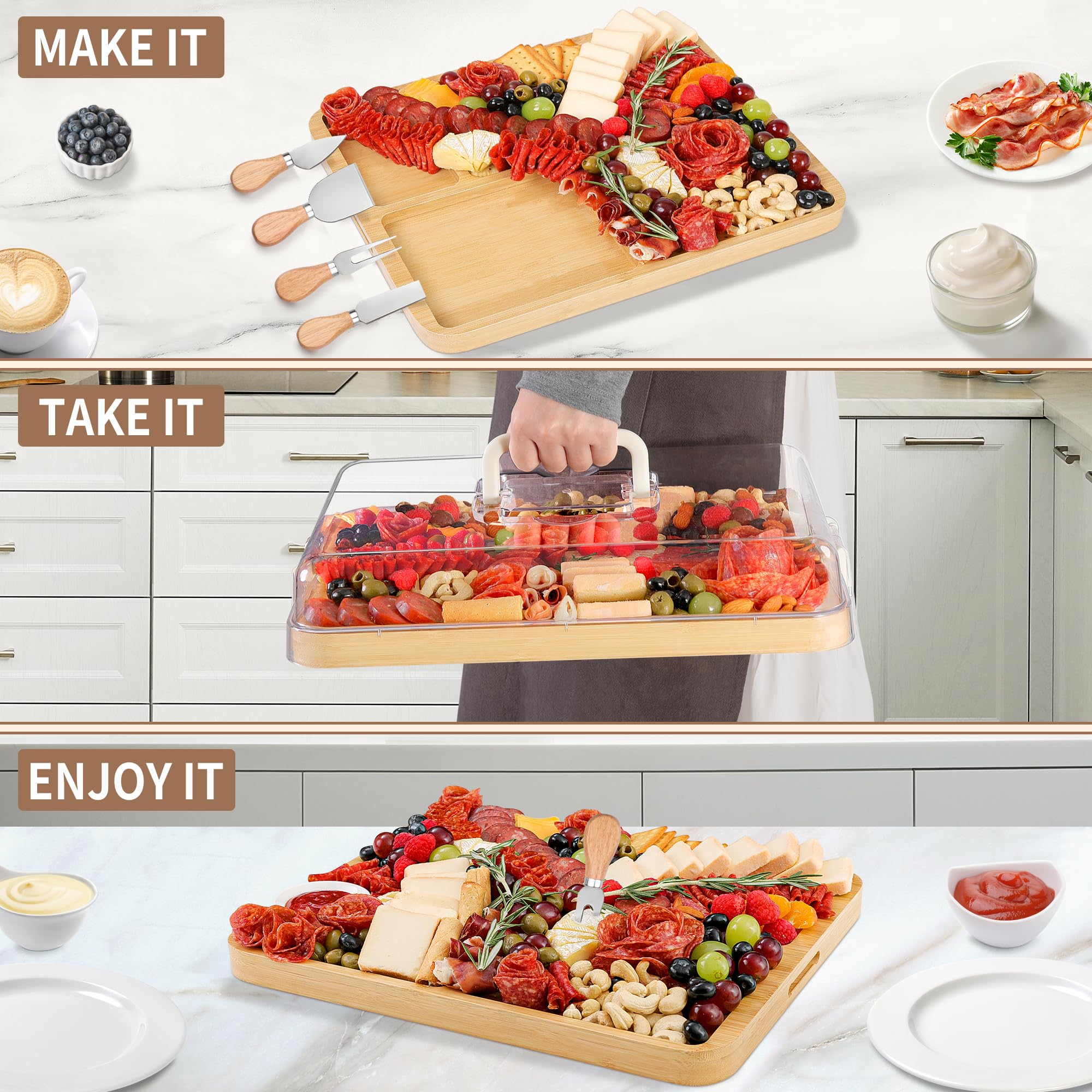 CAWIU travel charcuterie board displayed with sturdy case for outdoors.