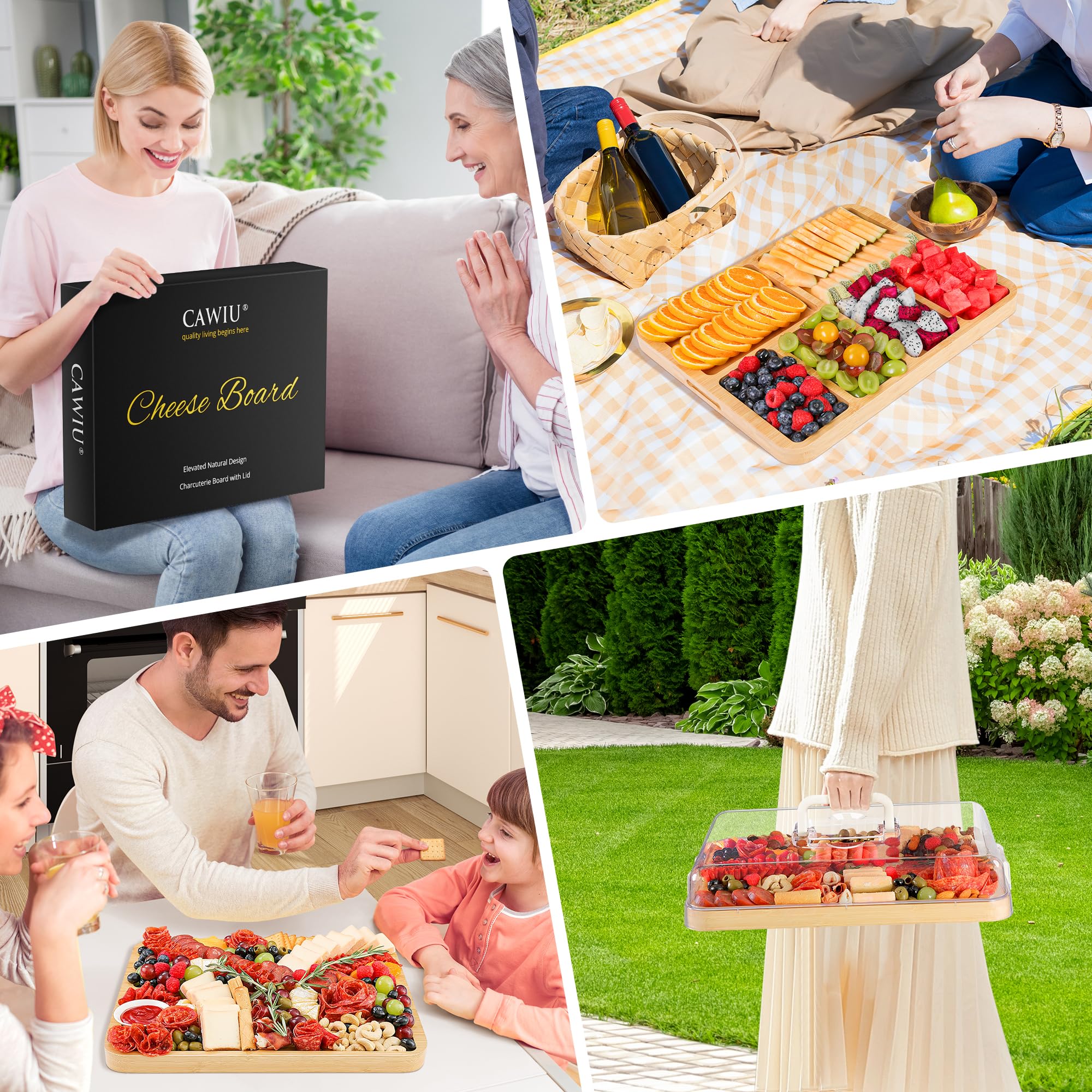 CAWIU 14x11 inch board in black is perfect for party spreads.