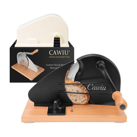 CAWIU Upgraded Bread Slicer with hand crank for precise, adjustable slices.