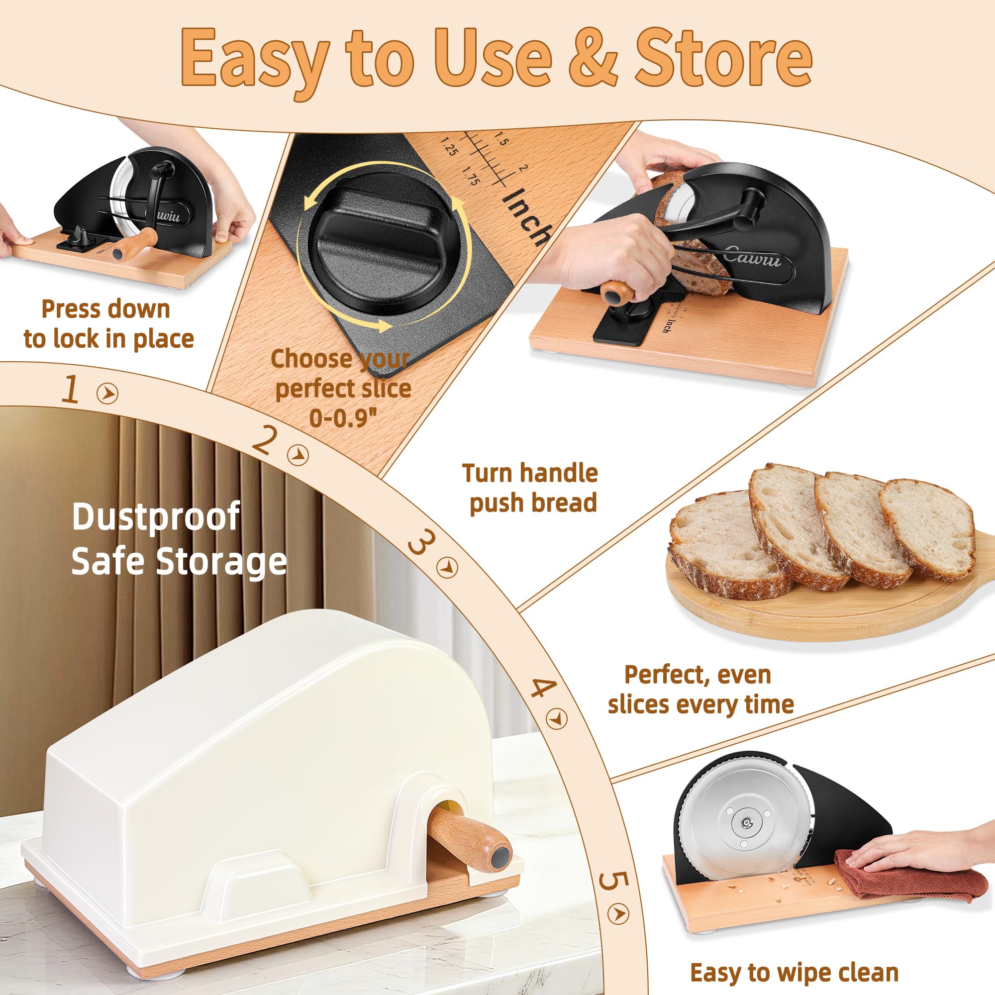CAWIU Upgraded Bread Slicer protective cover keeps the unit clean.