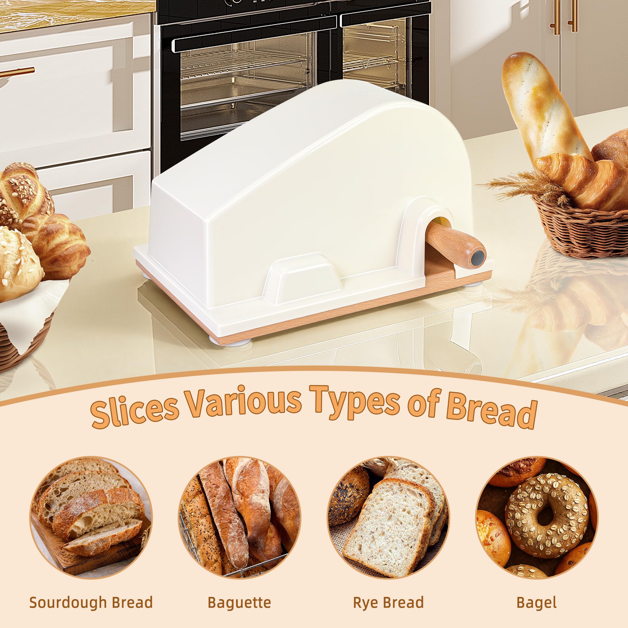 CAWIU Upgraded Bread Slicer scale helps set perfect thickness every time.