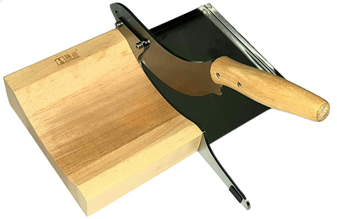 Cawoods Radiused Biltong Slicer performing smooth cutting action on jerky